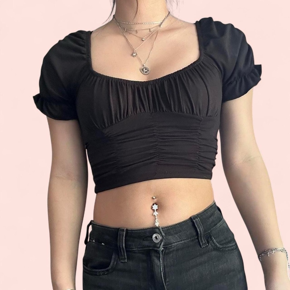 Princess Polly Black Puff Sleeve Crop Top